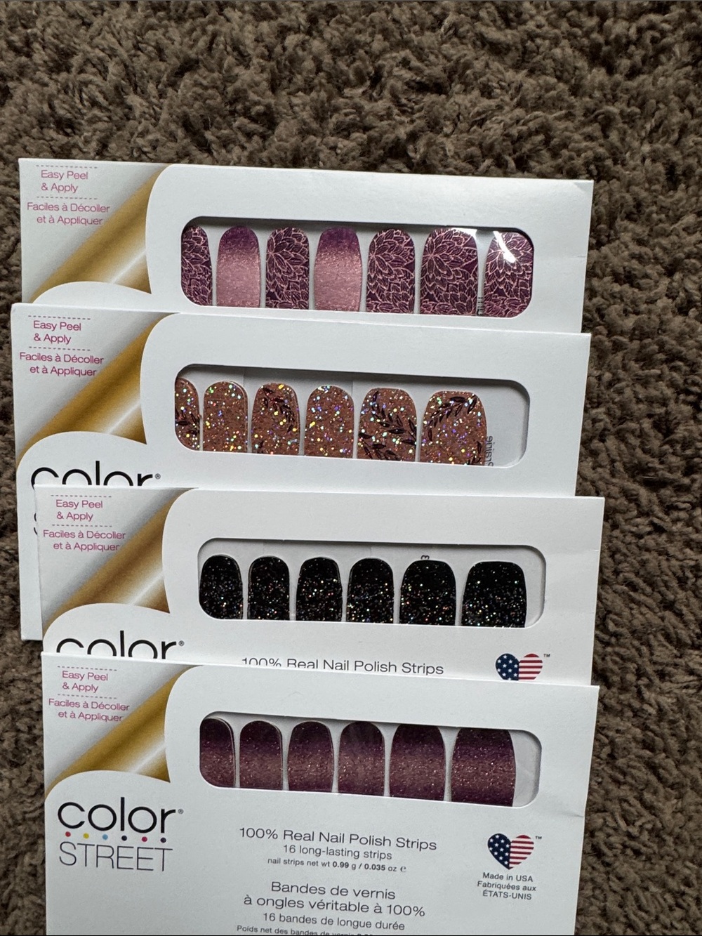 Color Street Fall sets, Pink, Rose Gold & Black Glitter Nail Strips Trio